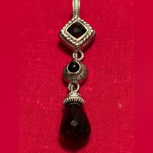 Judith Ripka Sterling Silver Clip Pendant Garnet and Onyx? 2” Long